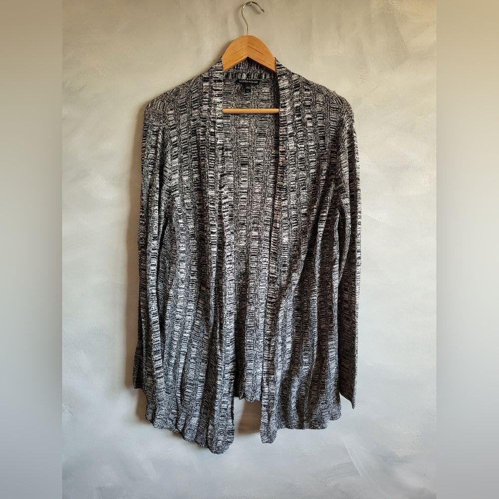 Eileen Fisher Silk Blend Simple Cardigan in Black/White -Size S